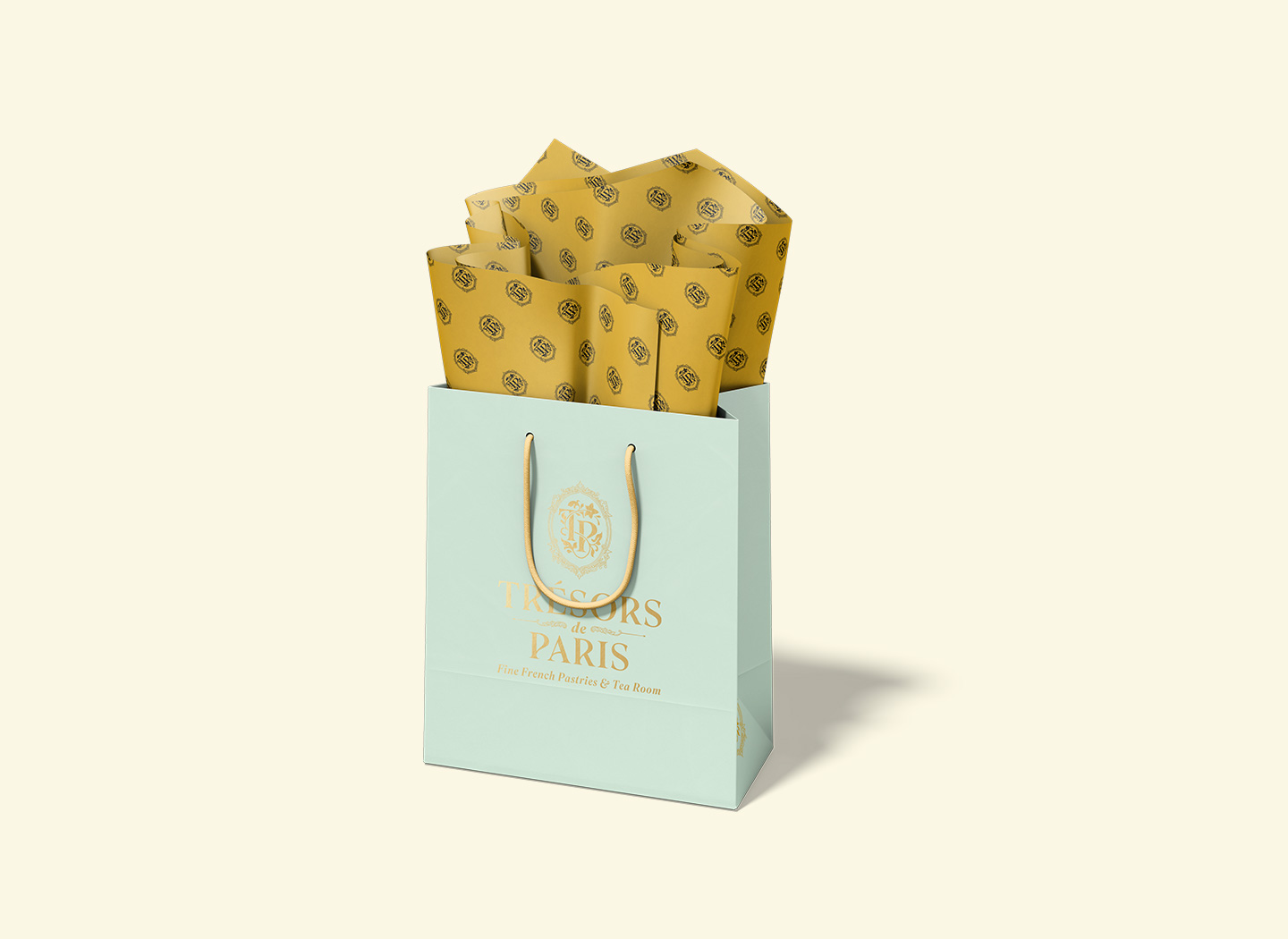 Déclinaisons du branding de la pâtisserie Trésors de Paris