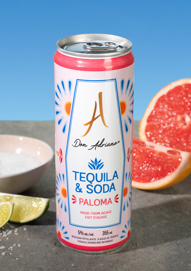 Canette de cocktail prêt-à-boire Don Adriano Paloma – Tequila & Soda avec design floral mexicain aux couleurs pastel"