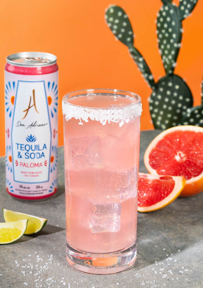 Canette de cocktail prêt-à-boire Don Adriano Paloma – Tequila & Soda avec design floral mexicain aux couleurs pastel"