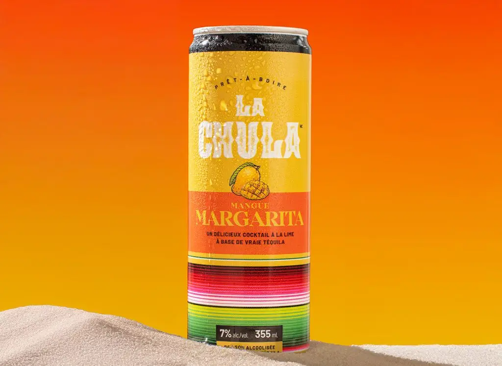 Canette de cocktail La Chula Mango Margarita avec design coloré et motifs mexicains