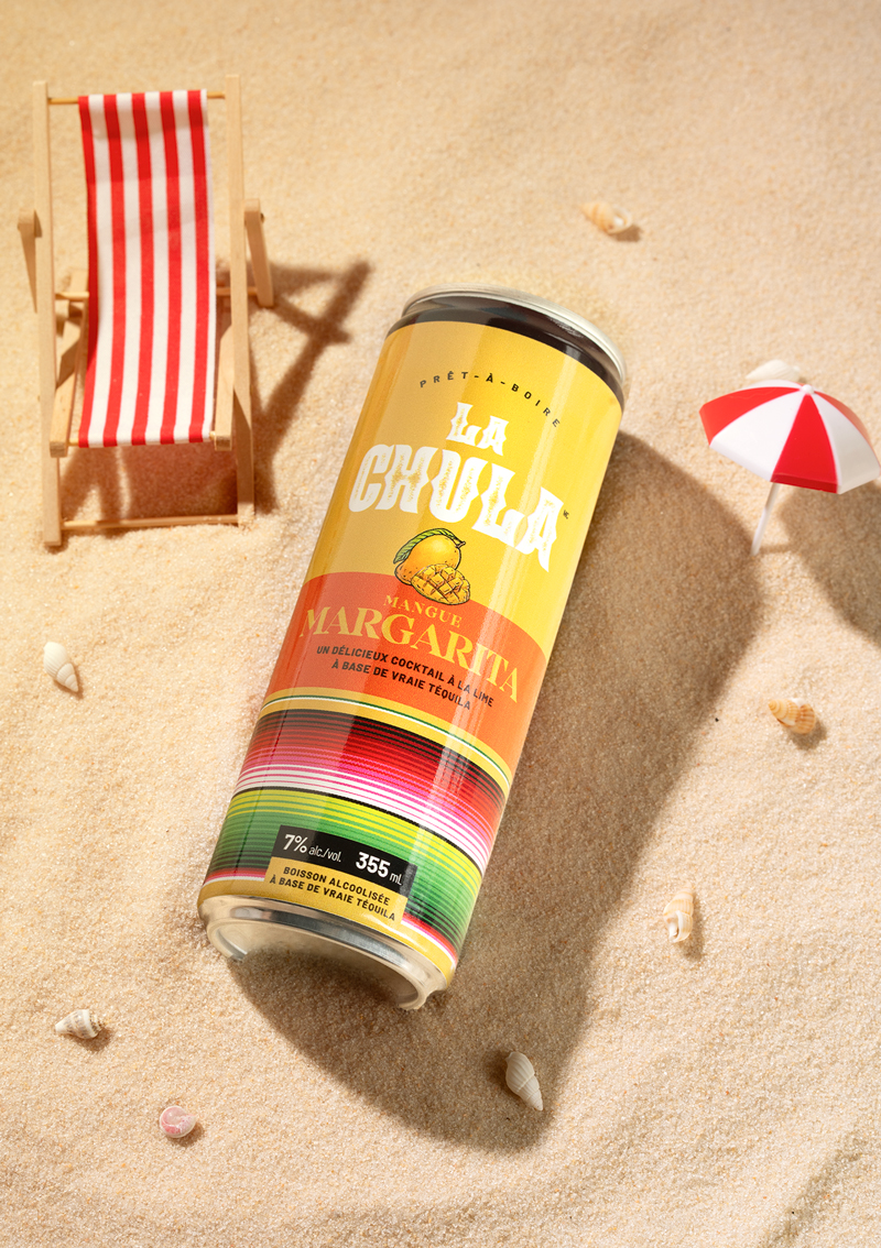 Canette de cocktail La Chula Mango Margarita avec design coloré et motifs mexicains