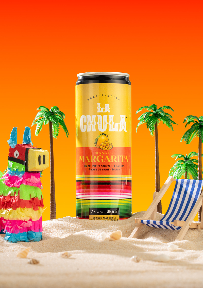 Canette de cocktail La Chula Mango Margarita avec design coloré et motifs mexicains