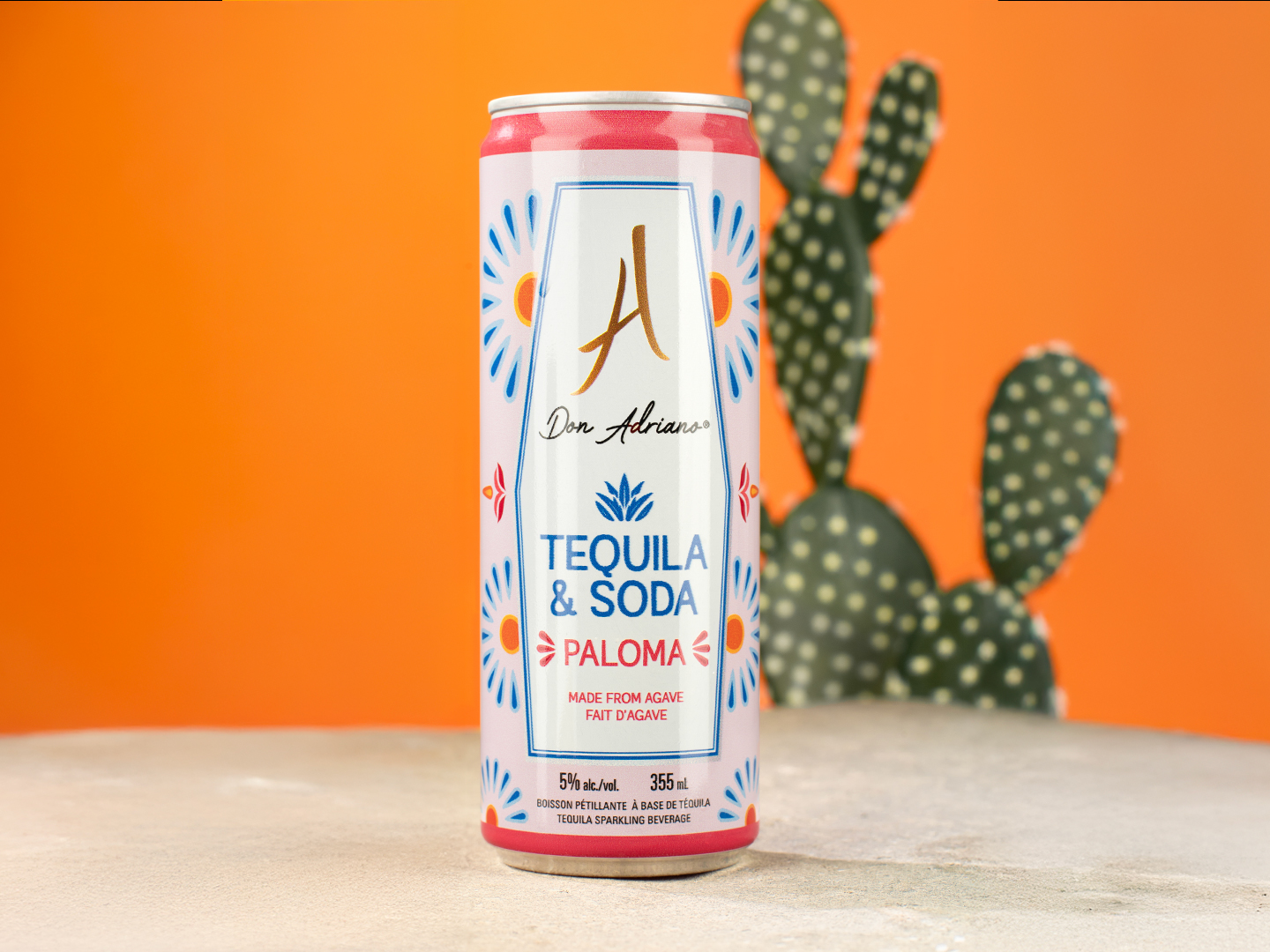 Canette de cocktail prêt-à-boire Don Adriano Paloma – Tequila & Soda avec design floral mexicain aux couleurs pastel"